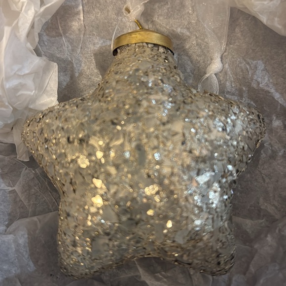 New Anthropologie Holiday Christmas Sparkling Star Glass Ornament Gold Anthro - Picture 3 of 7